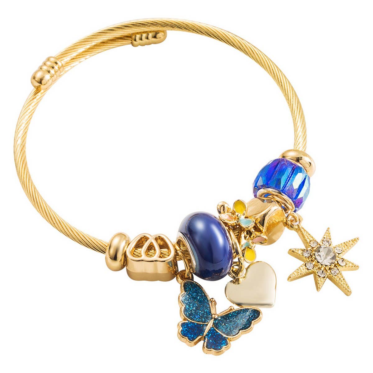 BEADED STEEL BRACELET WITH ENAMEL BUTTERFLY STAR_CWMM8564