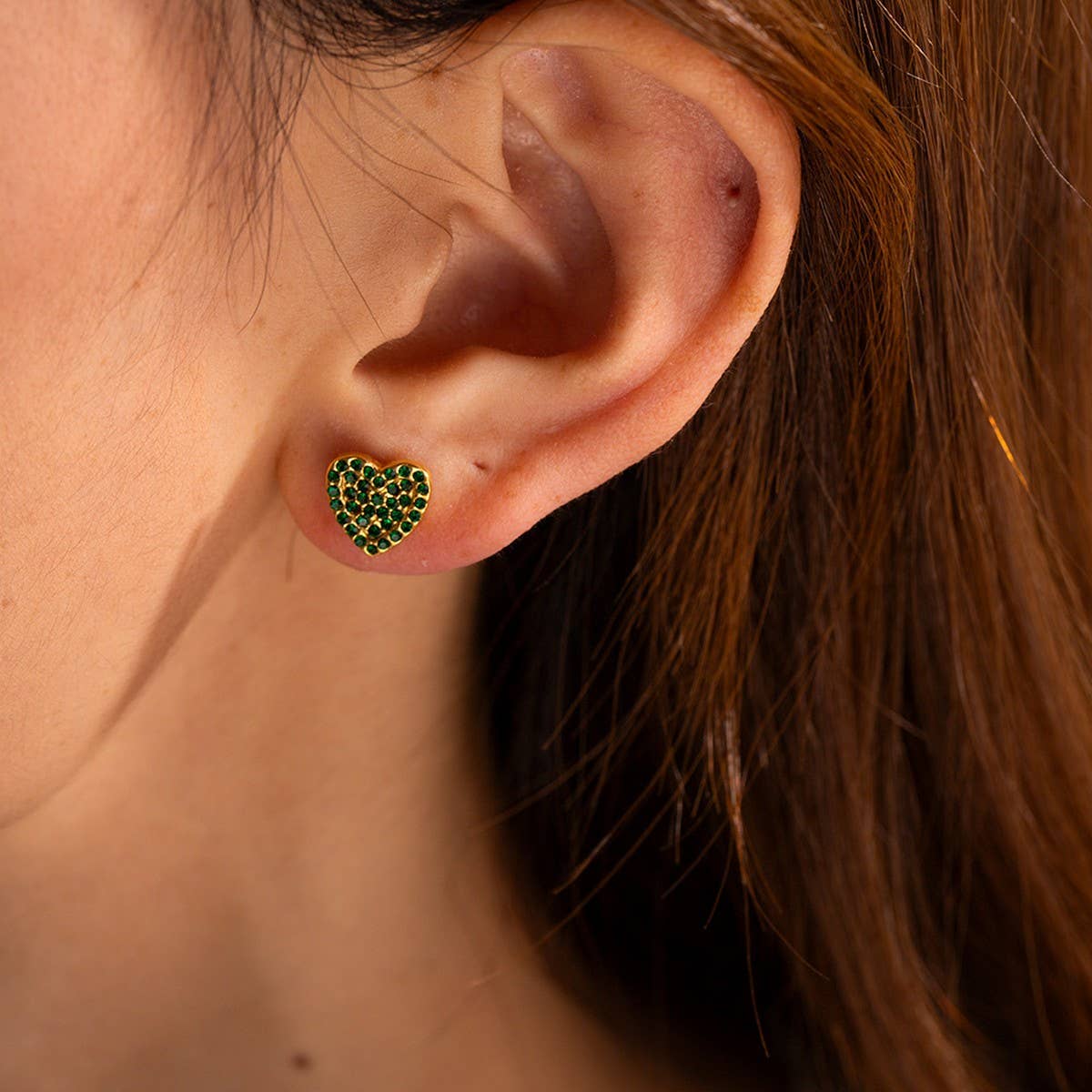 FASHION STEEL GREEN DIAMOND RING STUD EARRINGS_CWAJE1370
