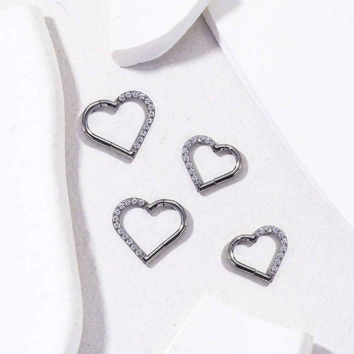 Zircon Heart Nose Stud & Hoop Stainle Steel_Cwmm9518