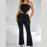 Strapless Top Elastic Waist Flare Two Piece Set