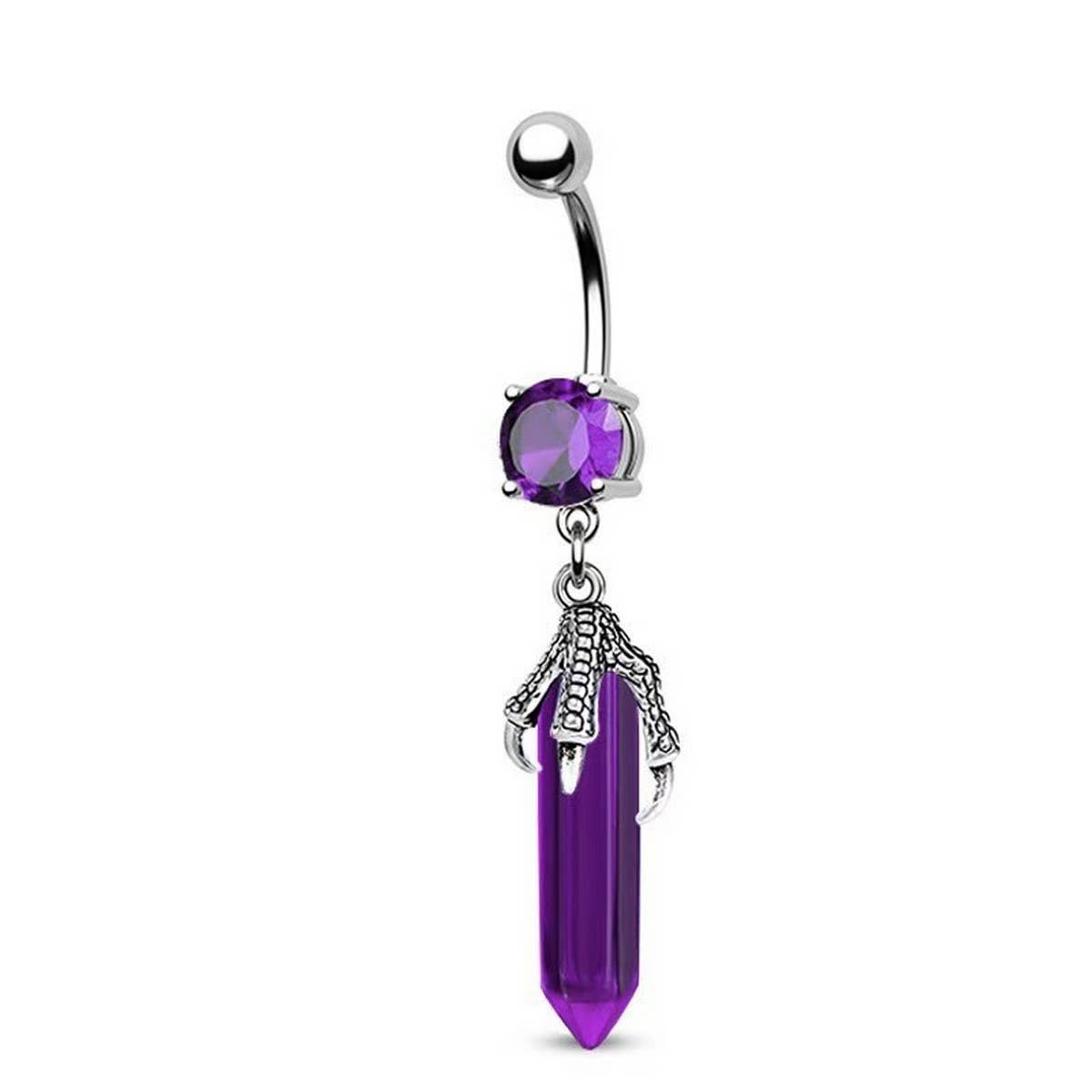 3D DRAGON CLAW NATURAL STONE BELLY BUTTON RING_CWMM9474