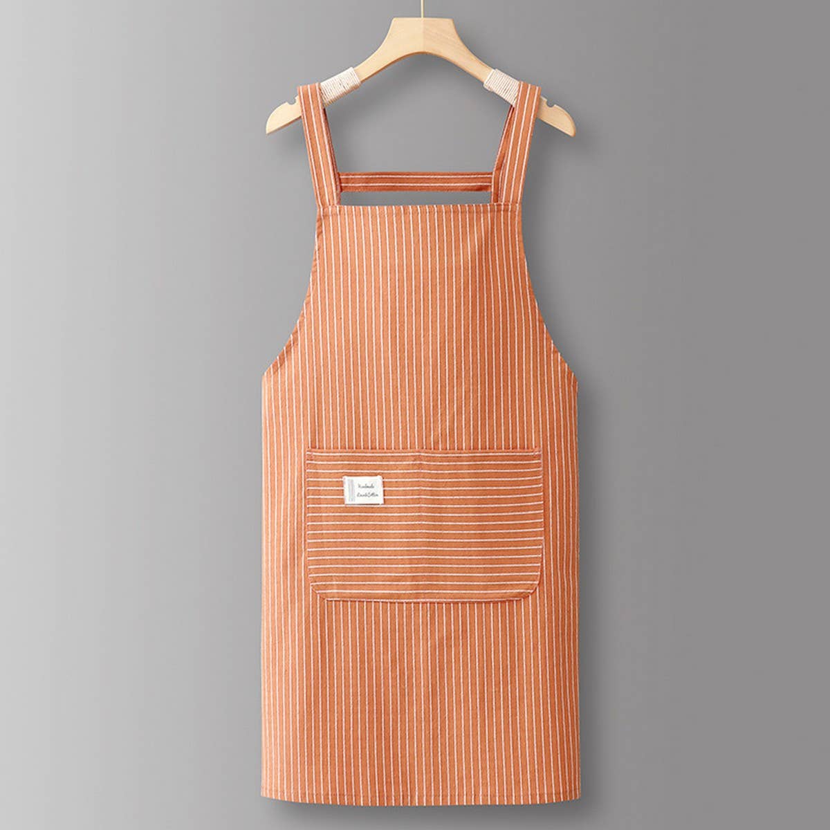 Cotton Striped Grid Kitchen Apron With Pocket_Cwmm10095