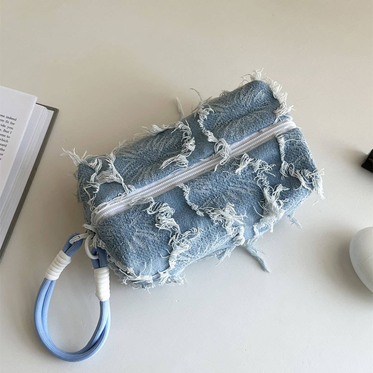 Denim Makeup Bag Large Pillow Handbag Travel Pouch_Cuab00702