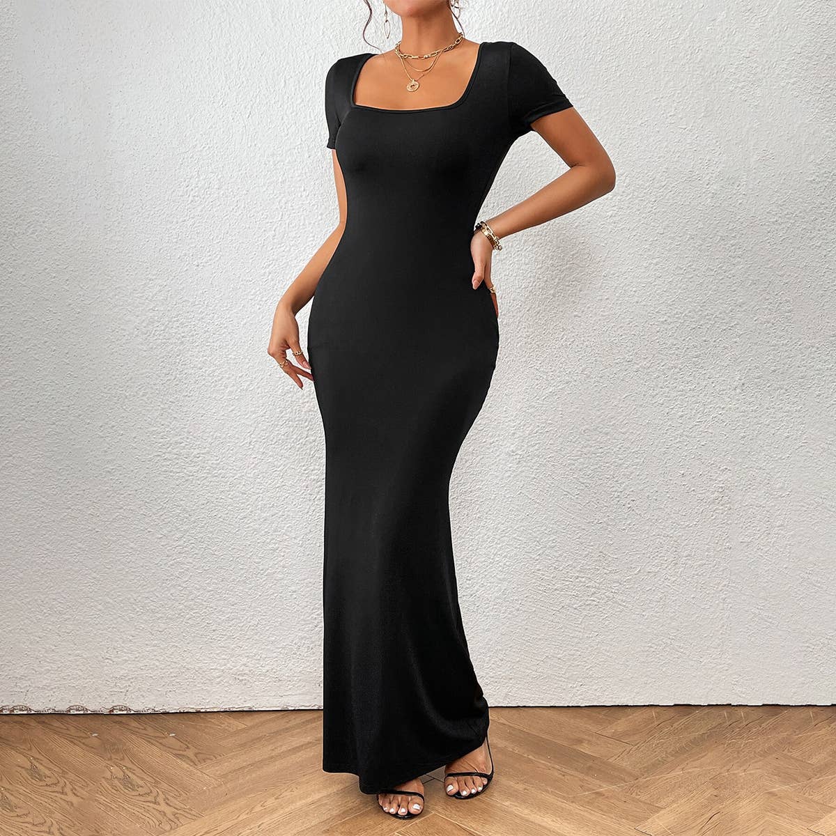 Square Neck Dress Slim-Fit Fishtail Skirt