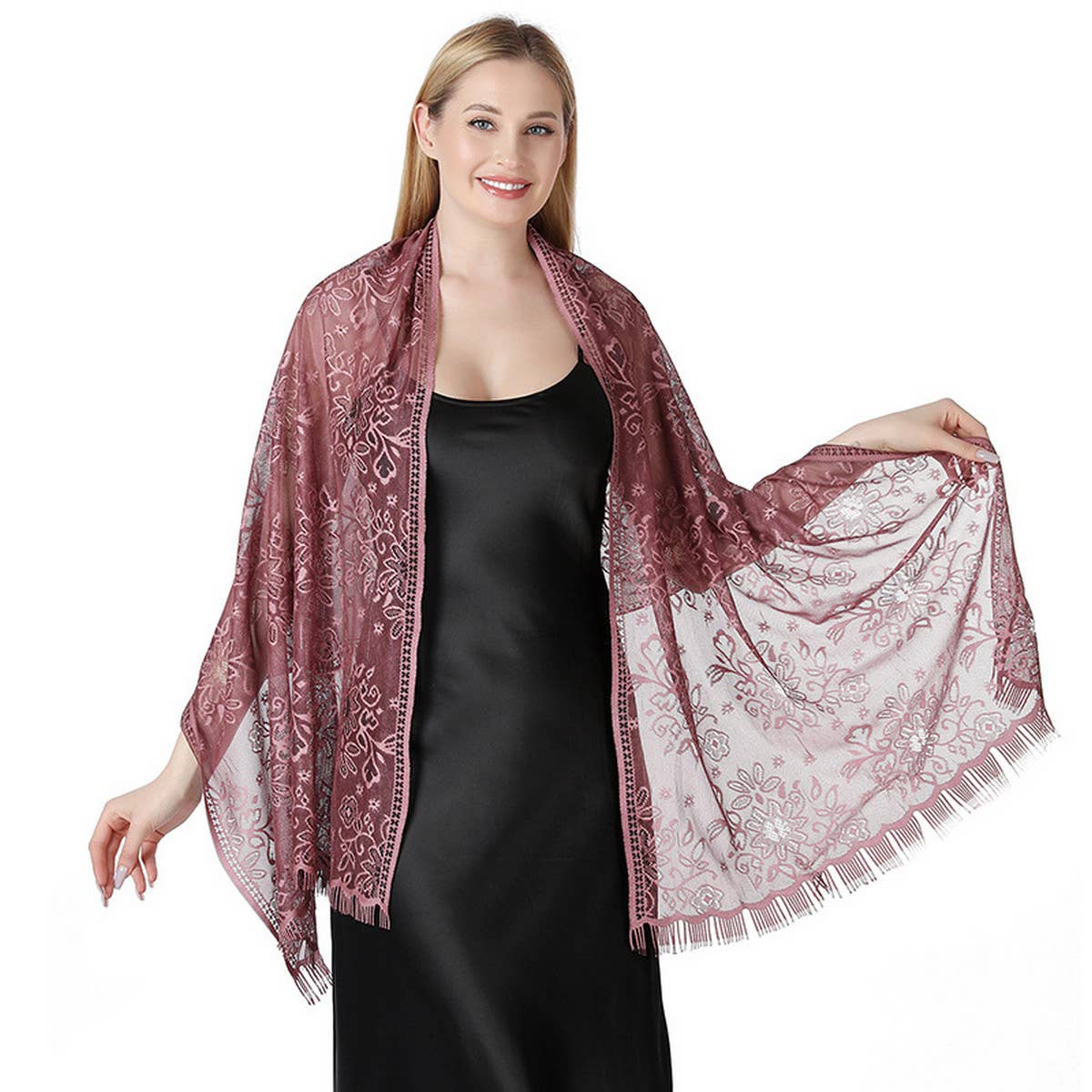 FLORAL LACE TIE DYE SHAWL BRIDAL EVENING WRAP_CWASC1092