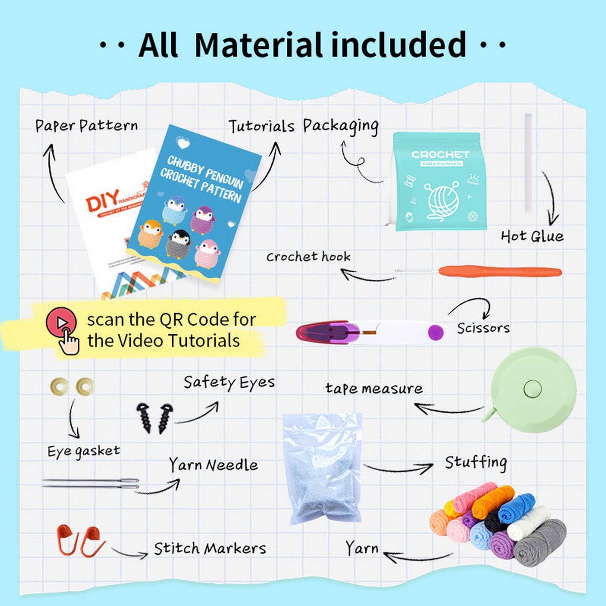 NEW PENGUIN DOLL ORNAMENT CROCHET MATERIAL PACK_CWMM0834