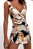 Square Printed V-Neck Slim Sexy Short Dress