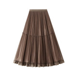 Tulle Lace Trim Pleated Cake Fairy Maxi Skirt_Cwbms0362