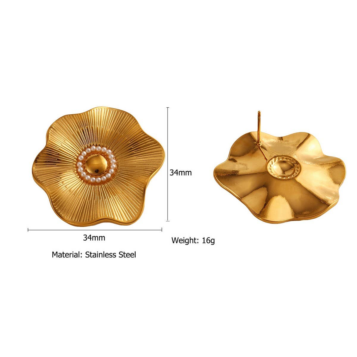 MINIMALIST STAINLESS STEEL FLOWERPEARL STUDEARRINGS_CWMM8918