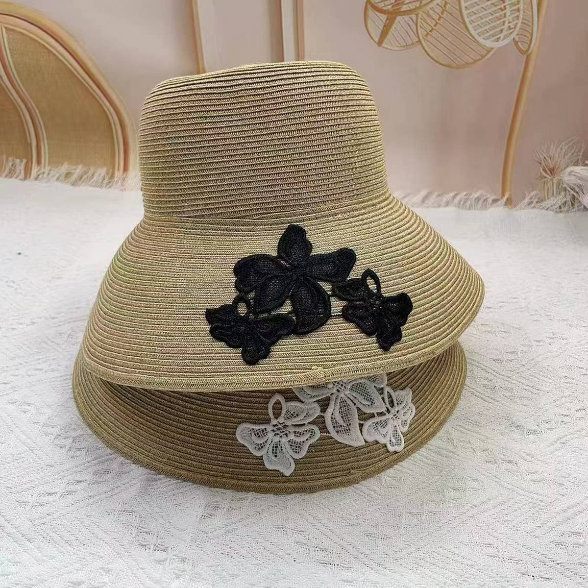 SUMMER EMBROIDERED LACE FLOWER SUN HAT_CWAH3487
