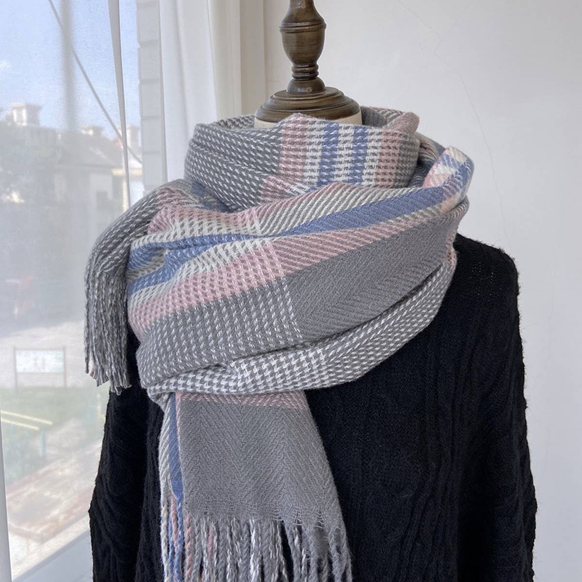 PLAID WOOL BLEND SCARF WINTER WRAP FOR WOMEN_CWASC1457