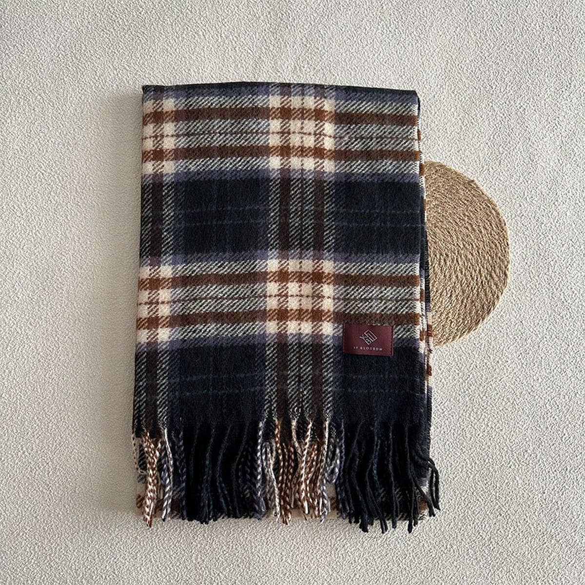 PLAID WOOL SCARF FOR WOMEN COZY WINTER KNIT_CWASC2336