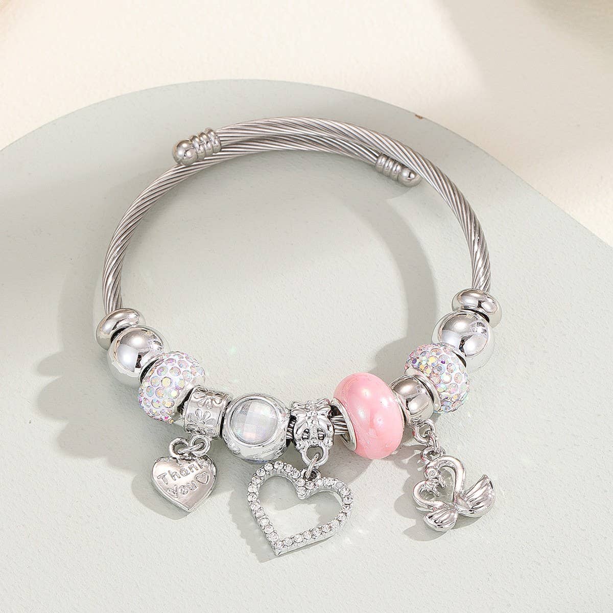 DIY HEART CHARM SILVER JINGLE BRACELET_CWMM8623