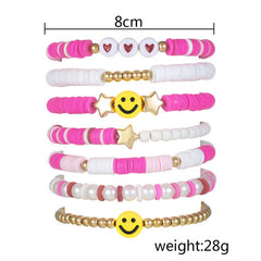 SMILEY FACE WHITE CHAIN HANDMADE BRACELET SET_CWMM3524