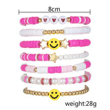 SMILEY FACE WHITE CHAIN HANDMADE BRACELET SET_CWMM3524