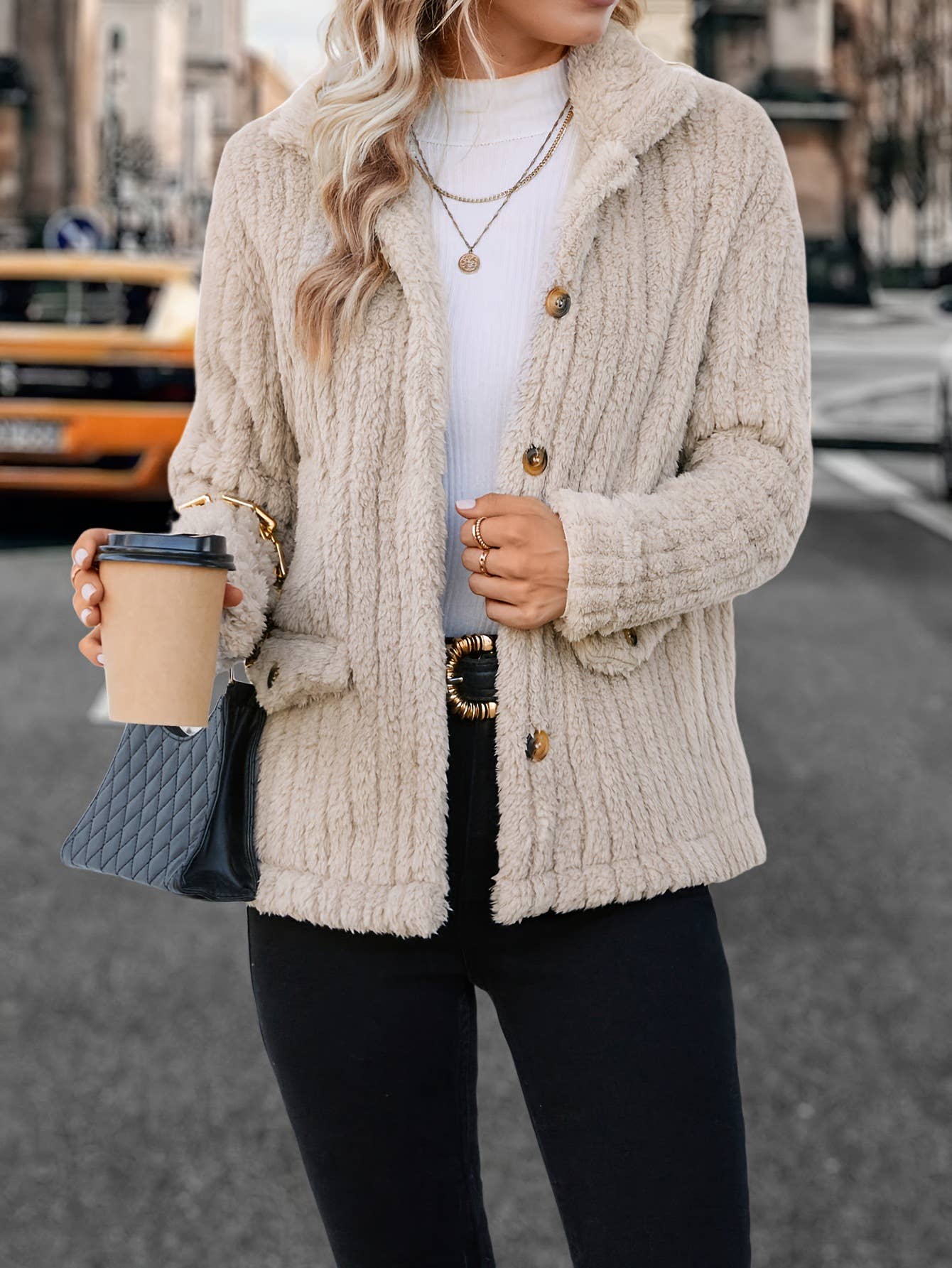 Solid Color Fashion Pit Strip Thickened Cardigan