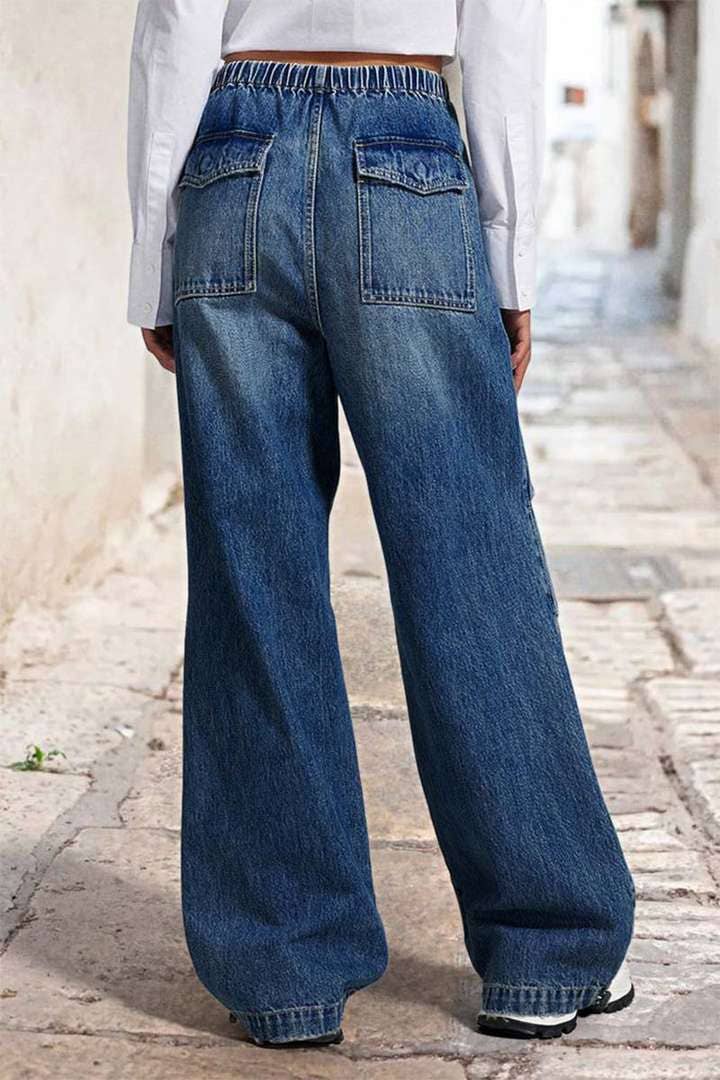 Straight-Leg Wide-Leg Pleated Baggy Jeans