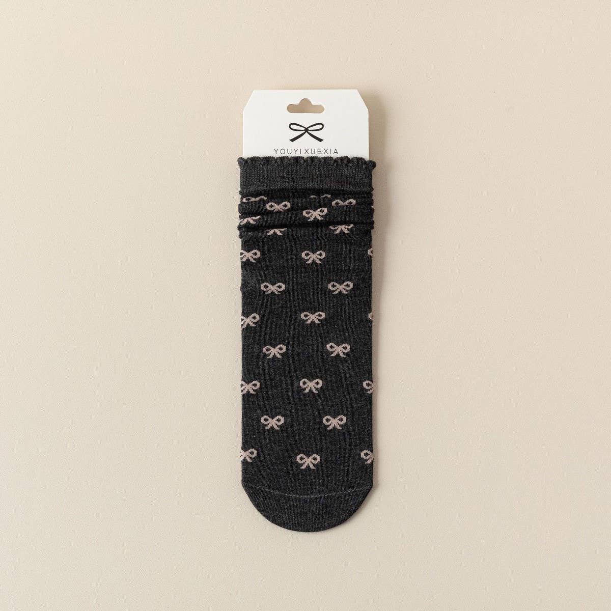 Versatile Wood Ear Lace Bowknot Mid-Calf Socks_Cwms1363