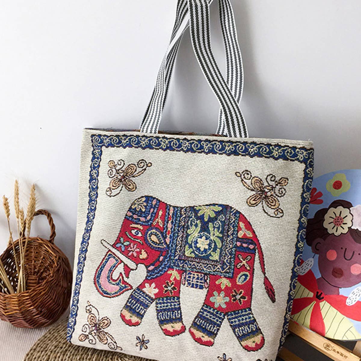 RETRO EMBROIDERED KNITTED BAG SHOULDER TOTE BAG_CWAB1669