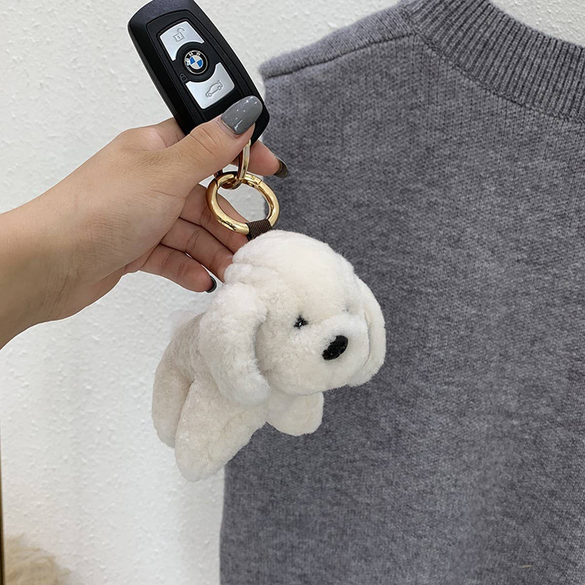 NEW CUTE FUR PENDANT LITTLE WHITE DOG KEYCHAIN_CWMM2488