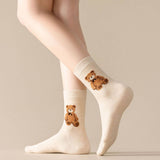 CUTE SIMPLE BROWN BEAR PATTERN CREW SOCKS_CWMS0950