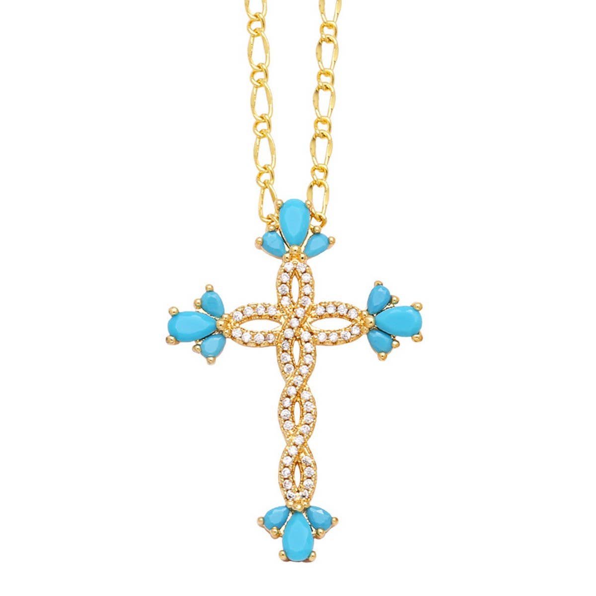 COLORED ZIRCON CROSS PENDANT NECKLACE_CWAJE0910