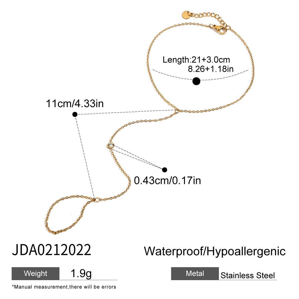 Trendy Zircon Link Ring Anklet, 18K Gold Steel