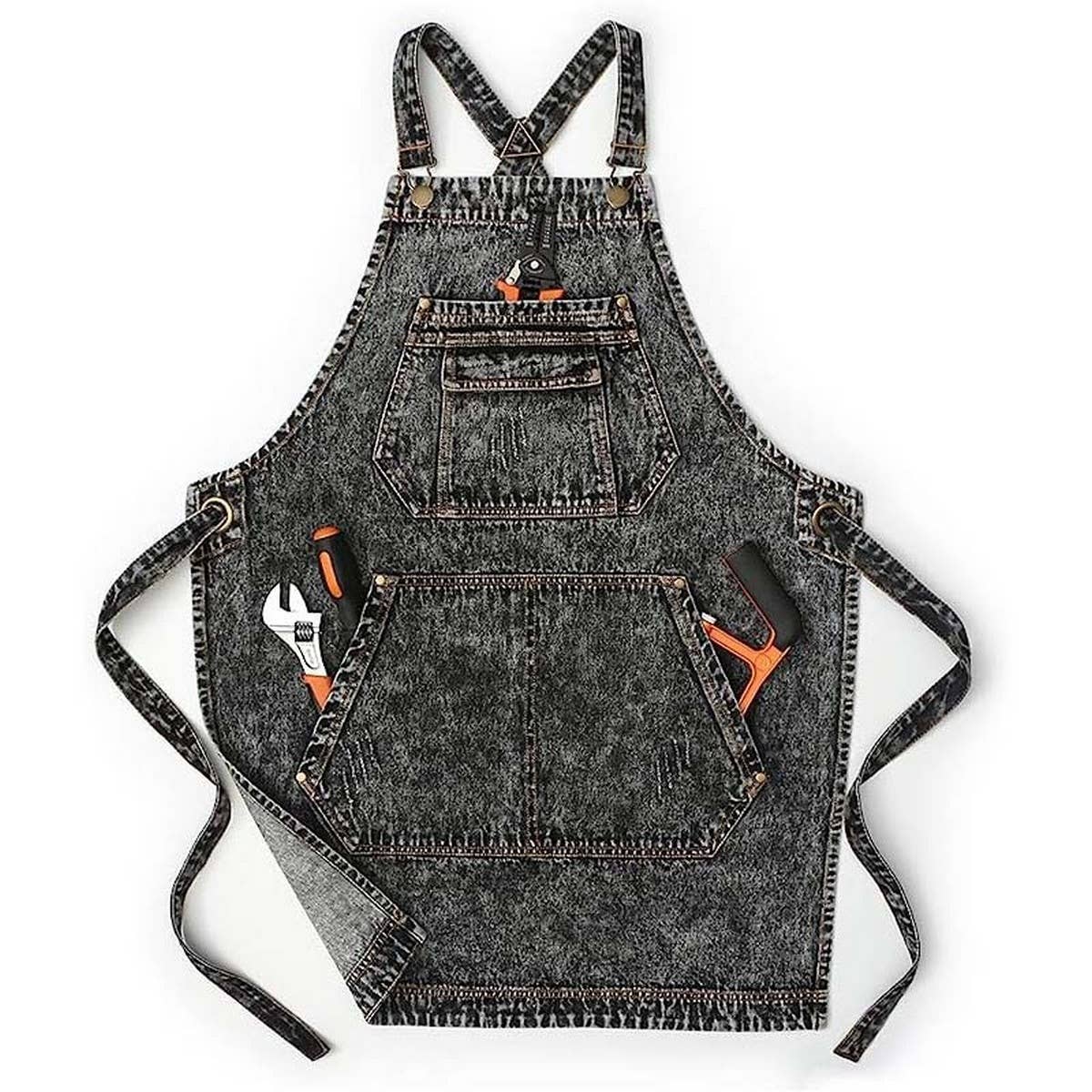 Cwmm1825_Denim Wash Multi-Functional Apron For Home Work