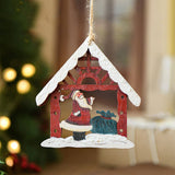 Wood House Painted Xmas Tree Hanging Ornament_Cwmm9672