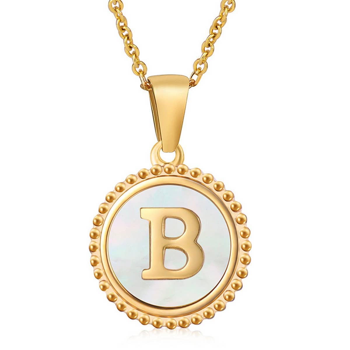 18K GOLD STAINLESS STEEL SHELL LETTER NECKLACE_CWAJE0686