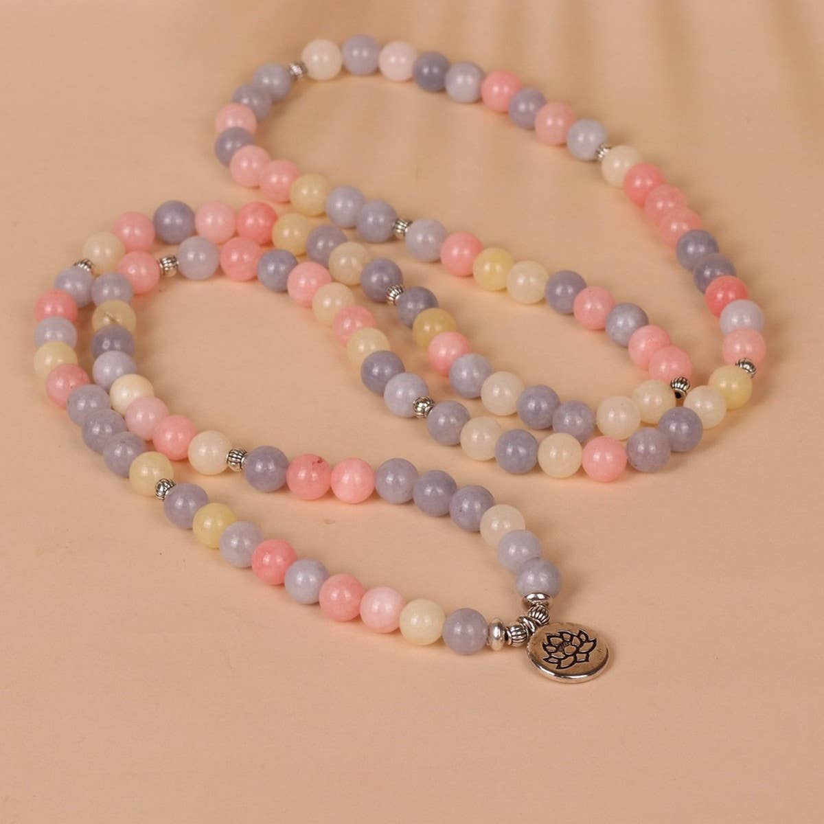 108 LOTUS PENDANT PINK COLOR STONE BEADED BRACELET_CWAJE3948