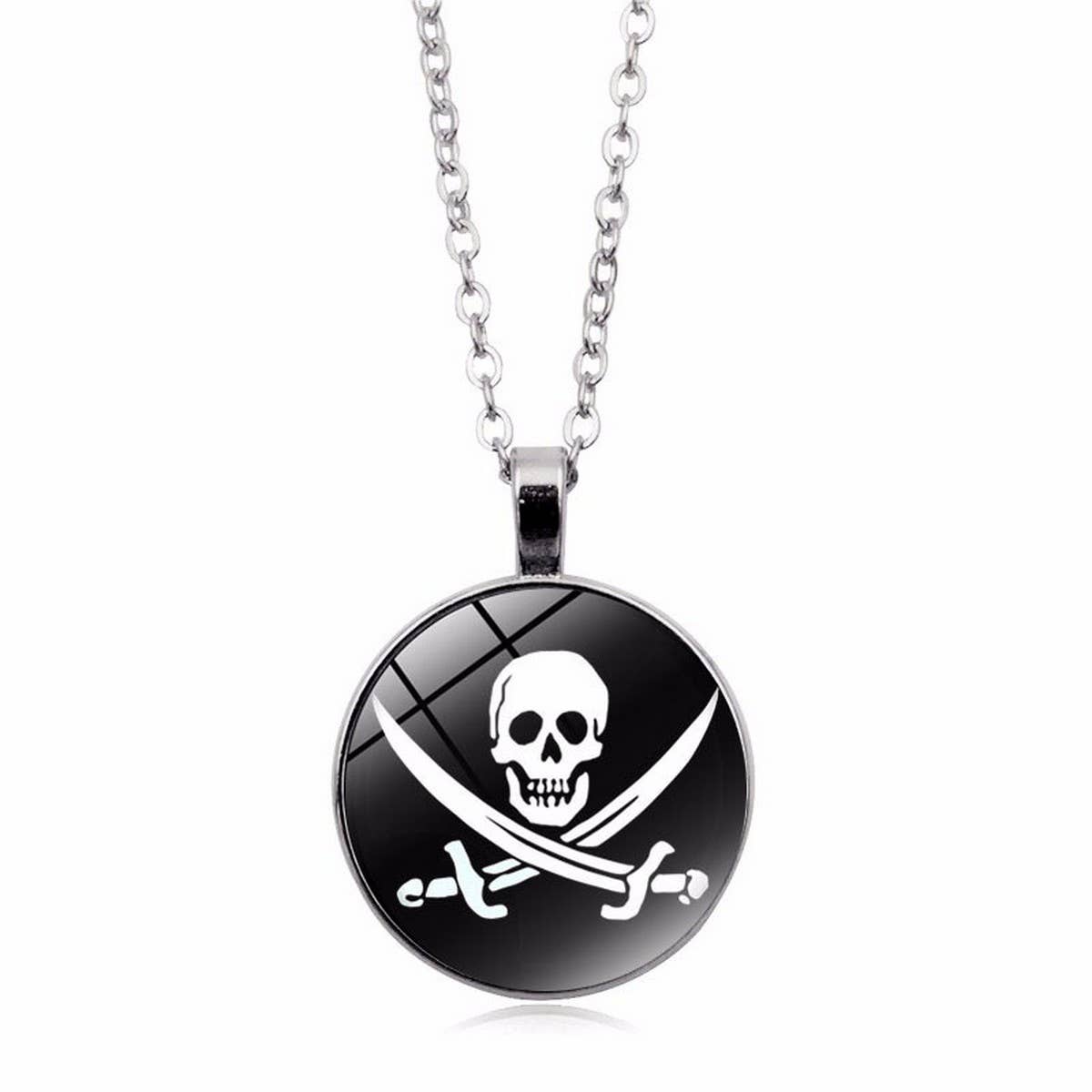 PIRATE SKULL ALLOY GLASS NECKLACE_CWAJE0707