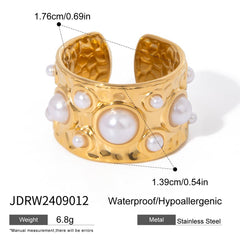 18K GOLD PEARL HAMMERED OPEN CUFF BRACELET_CWAJE4886