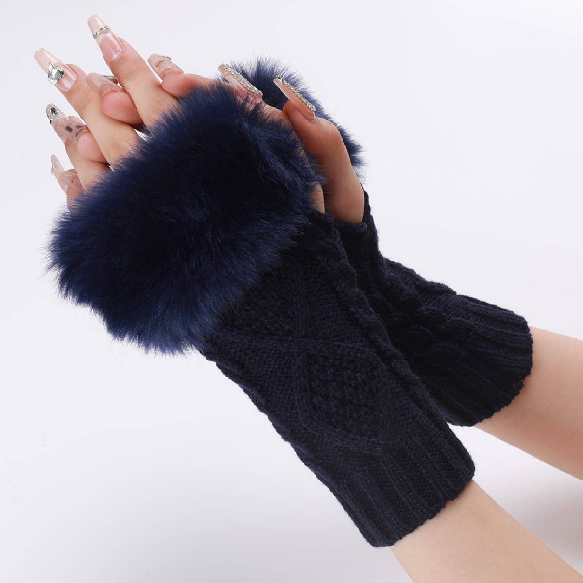 Simple Warm Diamond Fingerless Gloves_Cwag0102