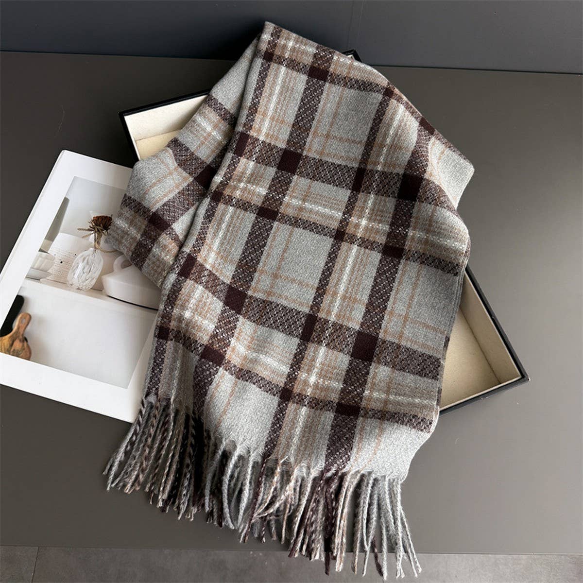 Vintage Plaid Winter Cashmere Feel Tassel Scarf_Cwasc03261