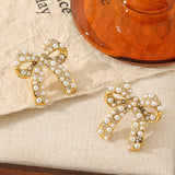 Titanium Steel Bow Earrings Inlaid With Rhinestones_Cwmm3605