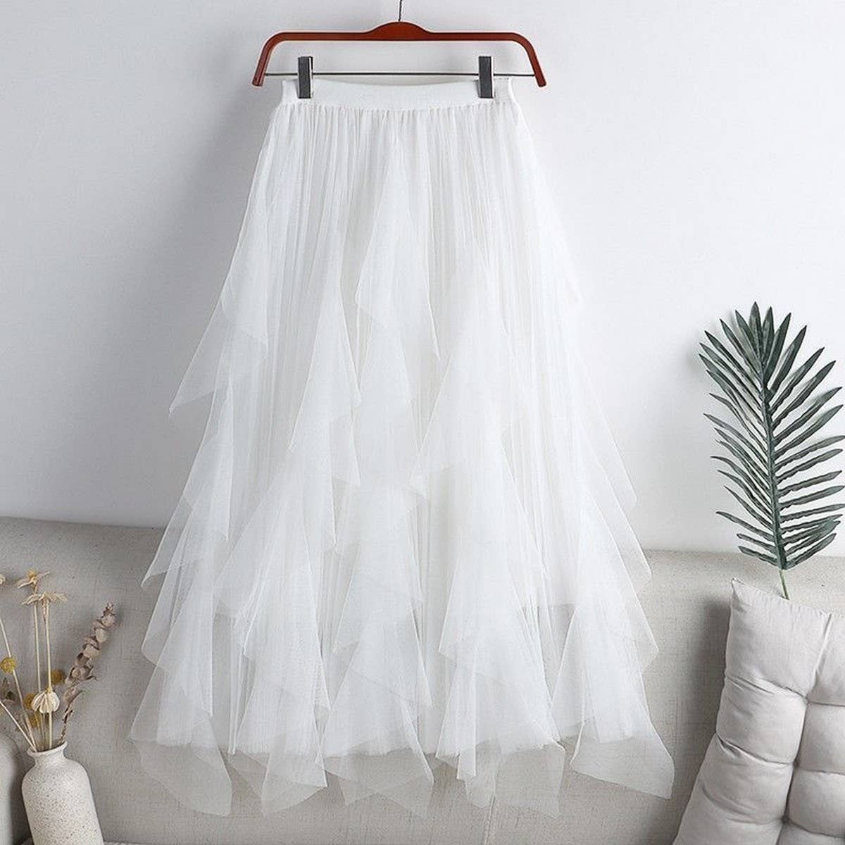 Tulle Skirt Mid-Length High Waist Pleated Skirt_Cwbls0397