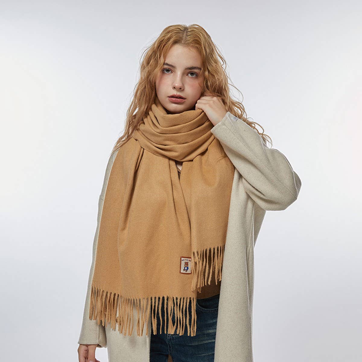 Wool Blend Solid Scarf-Sof Thick Bear Label Wrap_Cwasc2338