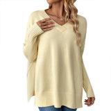 V-Neck Casual Patchwork Long-Sleeved Sweater