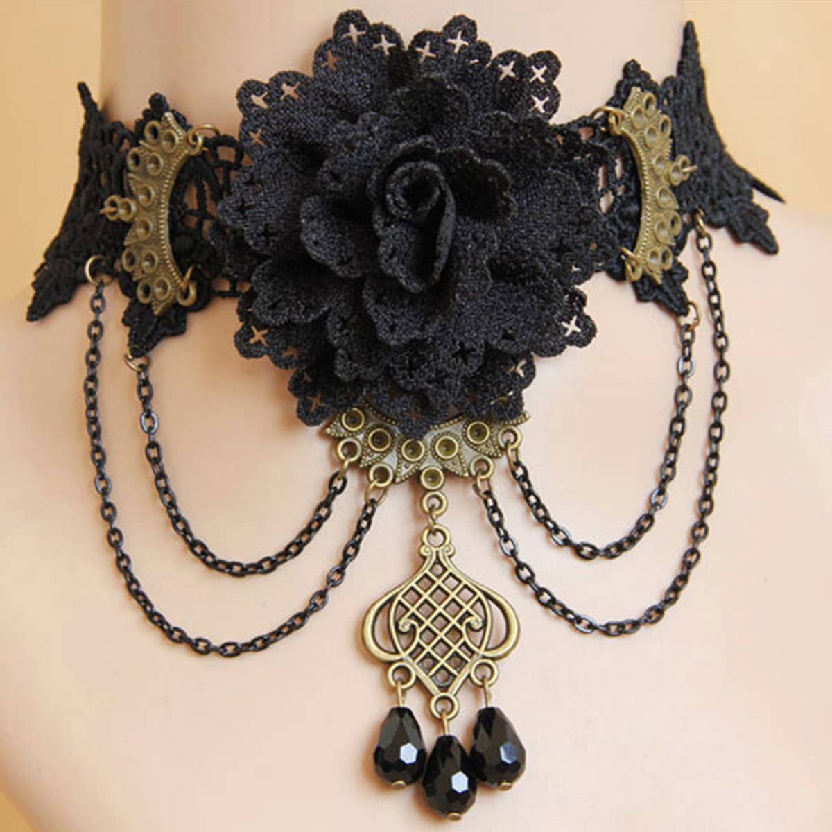 HALLOWEEN FLOWER CRYSTAL LACE SHORT NECKLACE COLLAR_CWMM0163