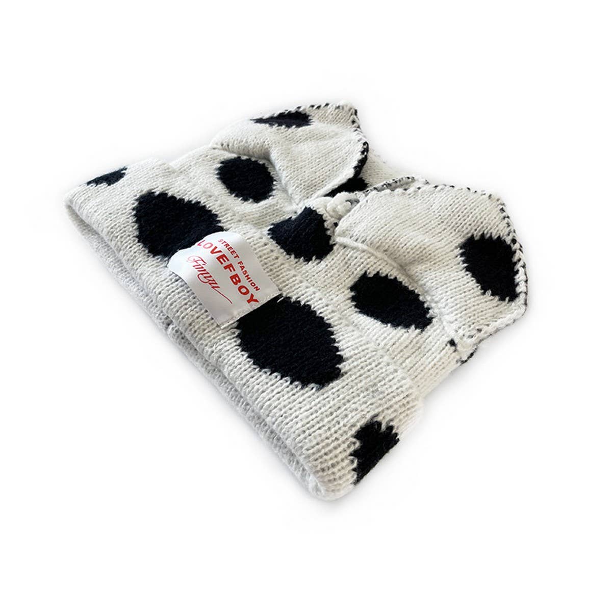 ADULT POLKA DOT FABRIC LABEL BEANIE KNITTED HAT_CWAH2052