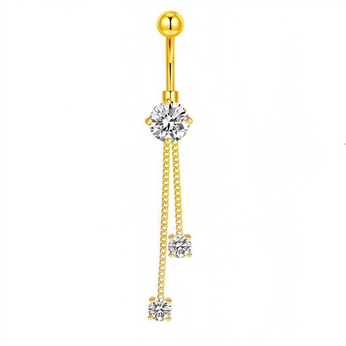 LONG CHAIN CZ BELLY RING WITH COPPER PIERCING_CWMM9232