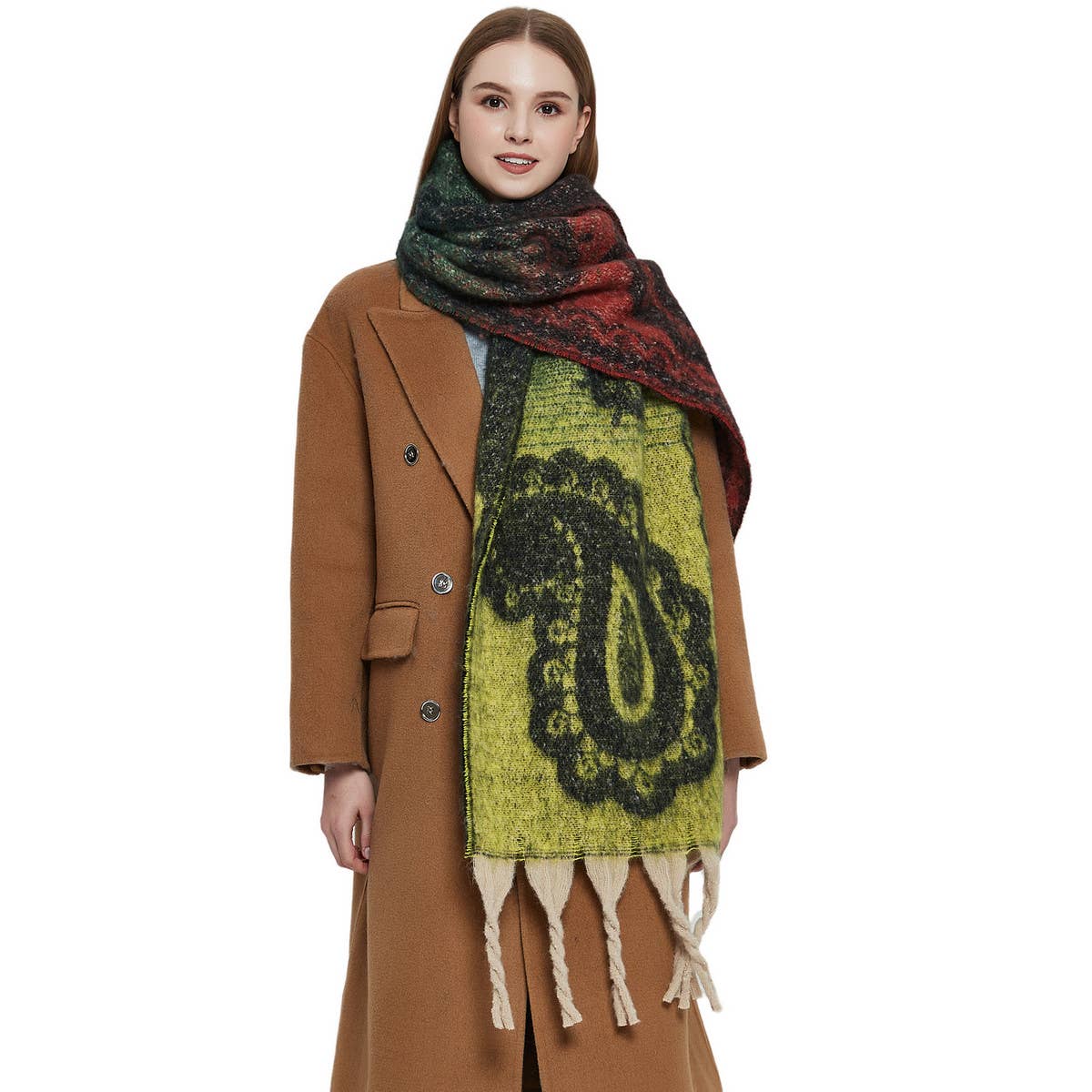 PAISLEY JACQUARD SCARF THICK FRINGE WINTER SHAWL_CWASC0857