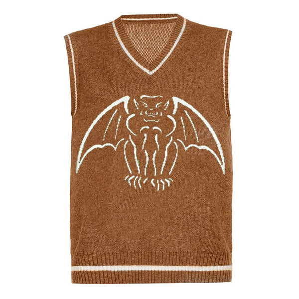 Stylish Deep V-Neck Bat Jacquard Wool Vest