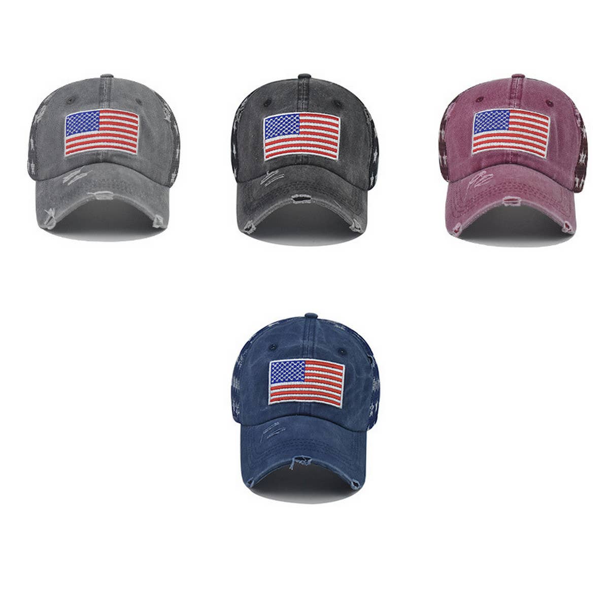 Washed Cotton Distressed Star Us Flag Ponytail Cap Cwah1379