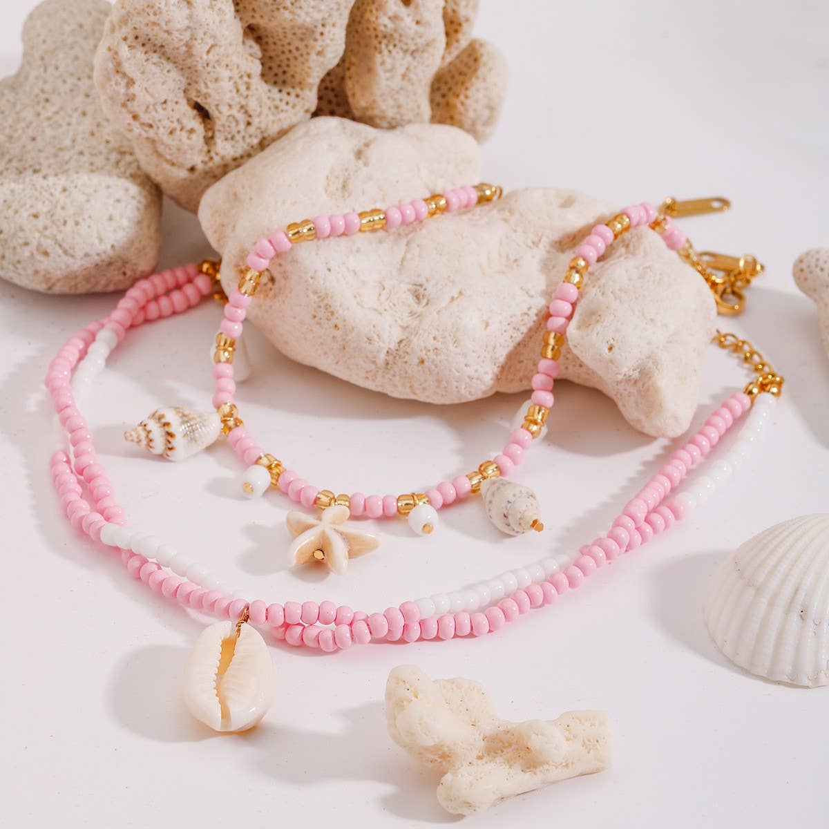 18K GOLD DOUBLE LAYER SHELL ANKLET STAINLESS_CWAJE4701