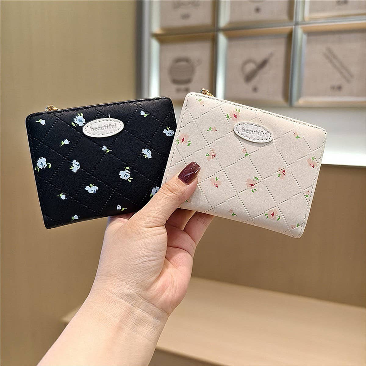 Floral Print Sweet Short Wallet Coin Purse_Cwab06198