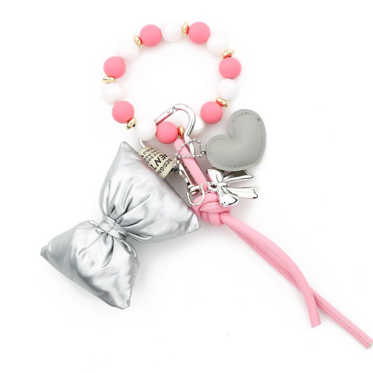SILICONE BEAD BRACELET HEART BAG CHARM KEYCHAIN_CWAB5028
