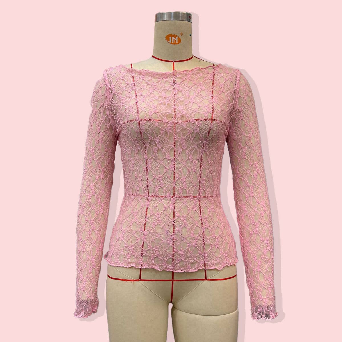 SEMI SHEER MESH LACE T SHIRT SLIM FIT CROPPED TOP_CWTBLL2661