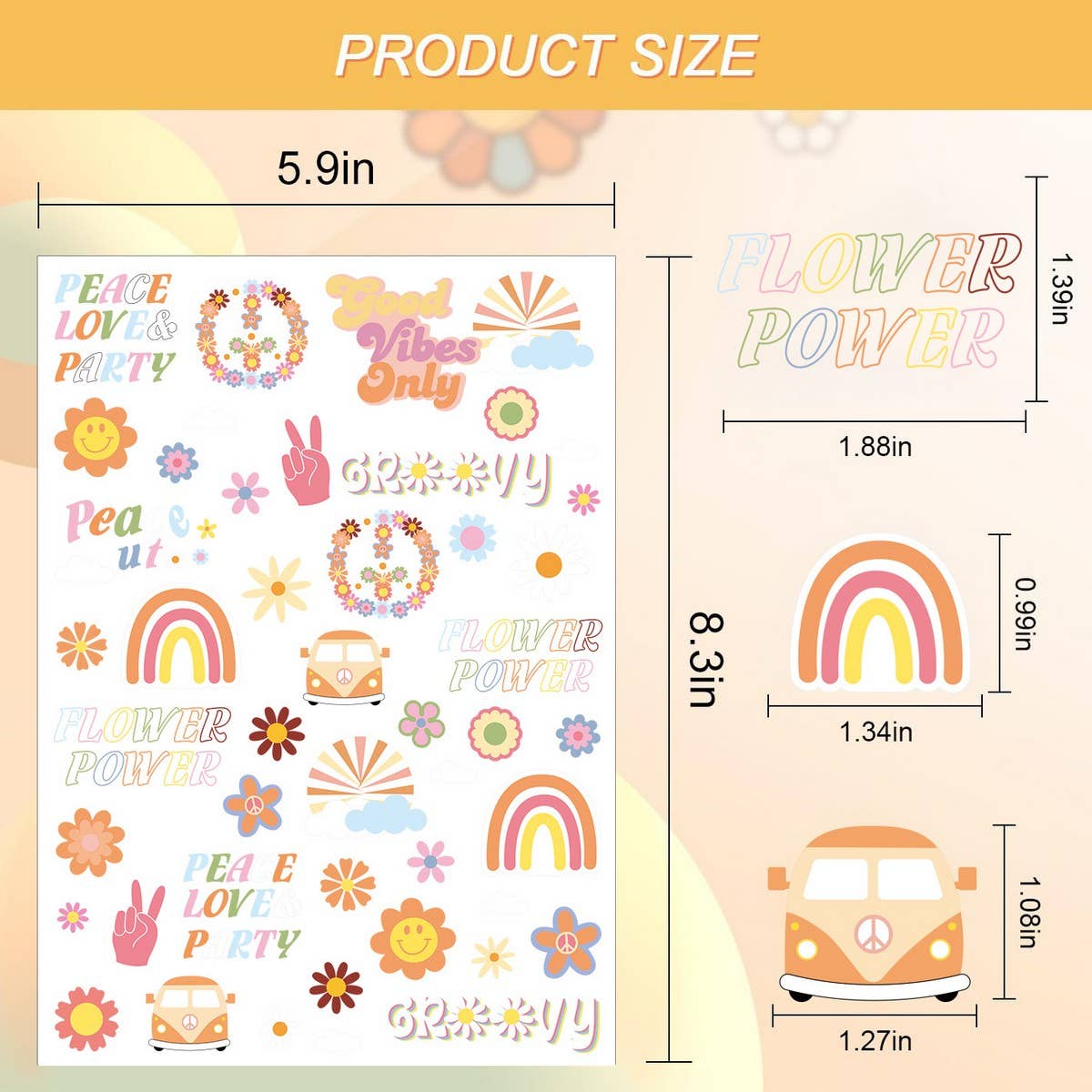 KIDS WATERPROOF PEACE LOVE RAINBOW FACE TATTOOS_CWMM8254